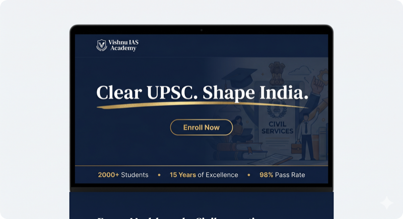 Vishnu IAS Academy — coaching institute portal by Digitruinx